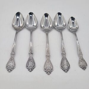 Normandy Stainless Japan Lot 5 Spoons (4 Place,‎ 1 Teaspoon) Flatware Rose Vtg